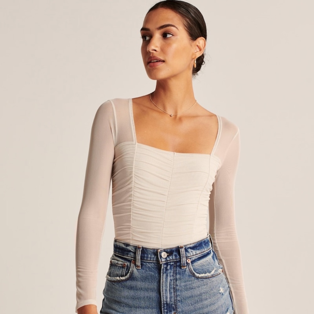 Abercrombie & Fitch Beige Long Sleeve Bodysuit